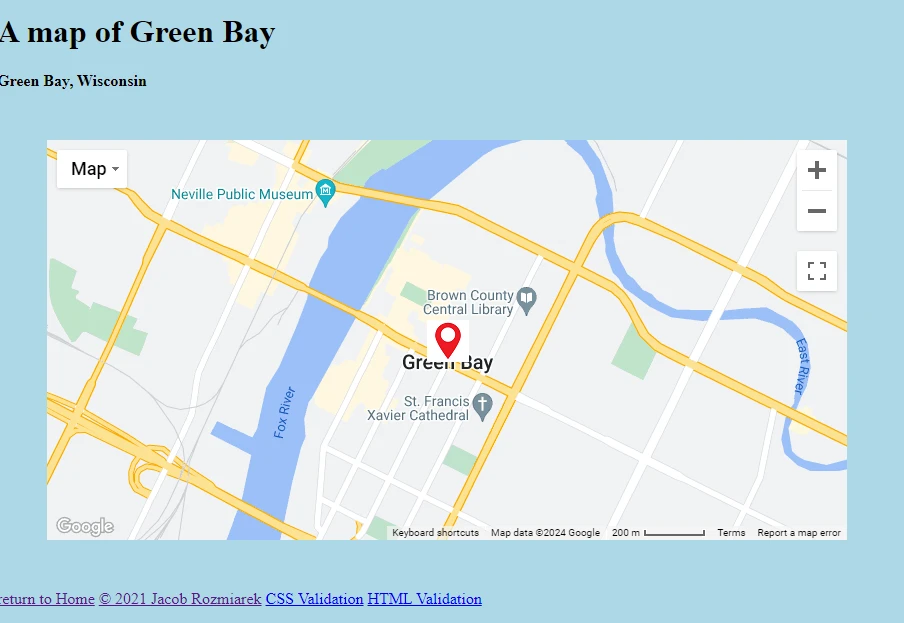 Image of Geolocation implemented on a webpage.